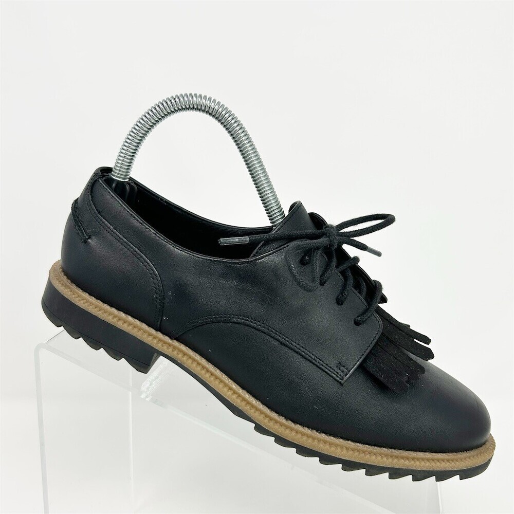 Clarks Griffin Mabel Womens Oxford Shoes Black Lace Up Kiltie Fringe Size 7